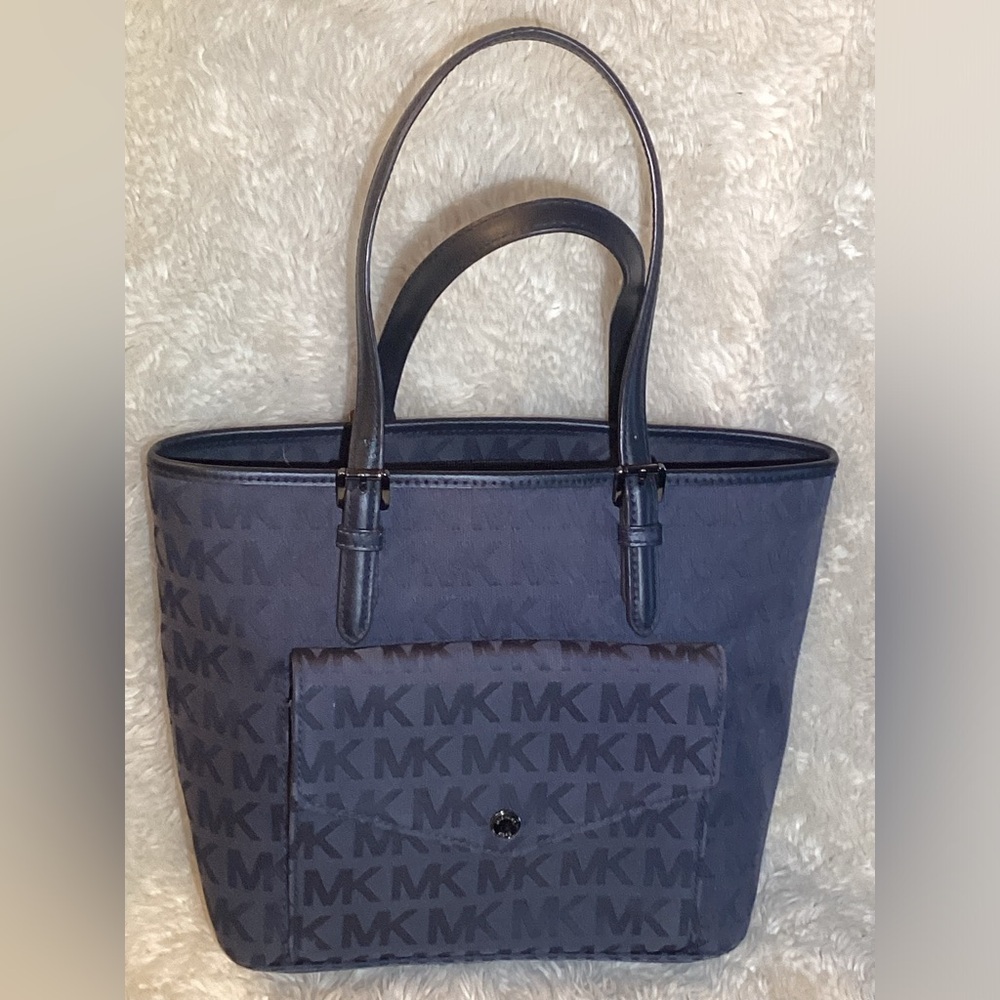 Michael Kors Navy blue small canvas tote shoulder bag